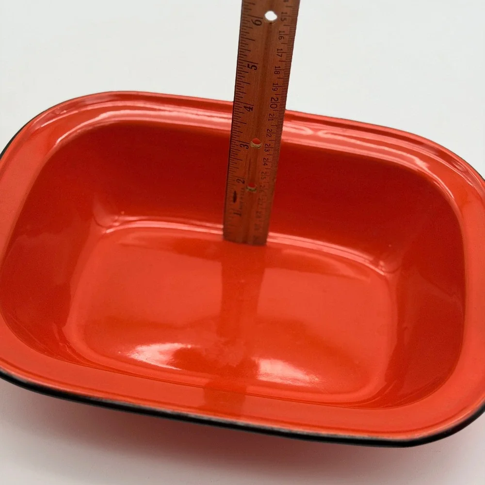 Vintage Orange Enamelware Loaf Pan Rectangular Baking Dish Black Trim 10.5 Inch